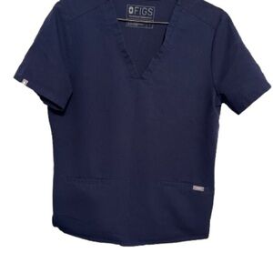 Figs Blue Short Sleeve V-Neck Scrub Top Small